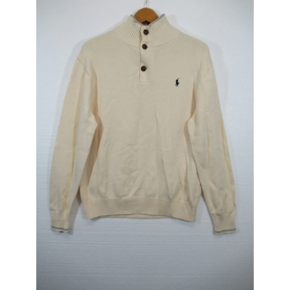 Polo Ralph Lauren Mockneck Sweater Men Large Cream Color Cotton